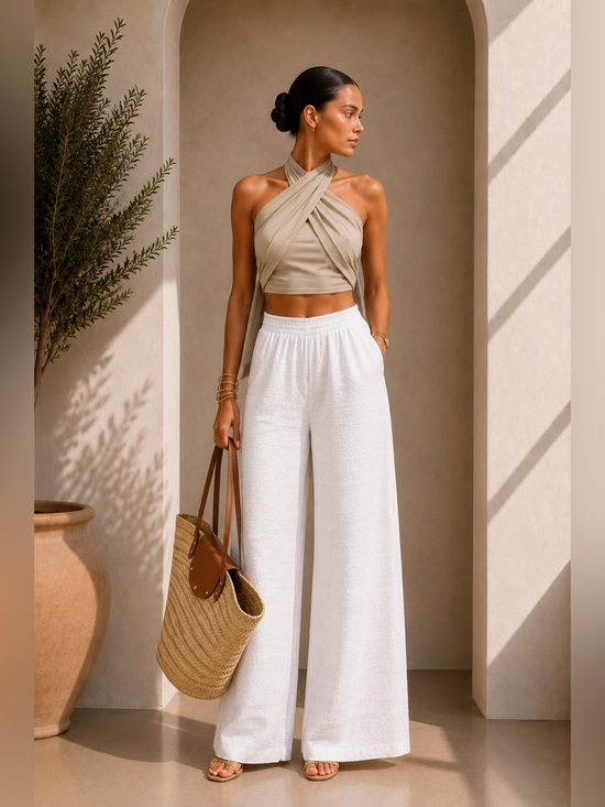 Commense Tops - Commense Taupe Wrap Halter Crop Top